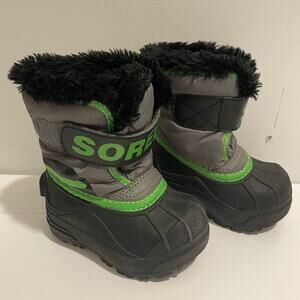 Sorel Brand Kid's Snow Commander Winter Boots Size 5 Lime/ Black Charcoal
